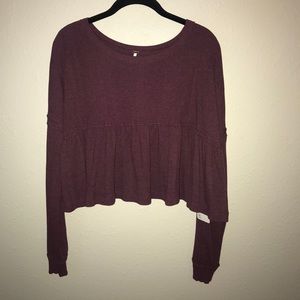 Wine babydoll/peplum cropped Free People top